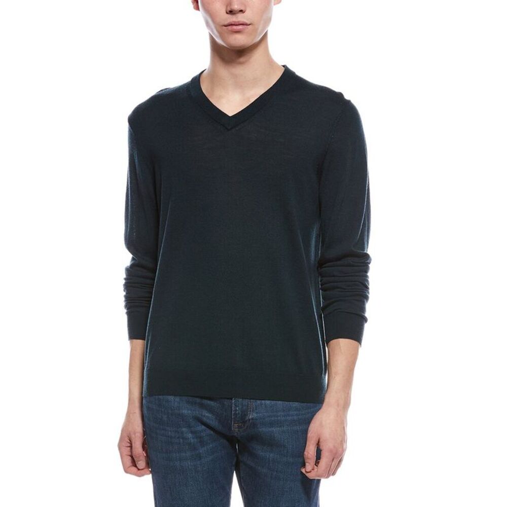 Bruno Magli Mens  Wool V-Neck Sweater, Green